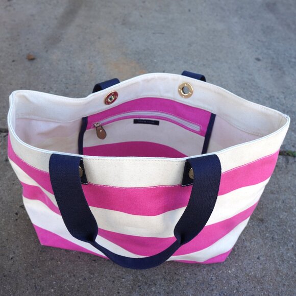 Tommy Hilfiger Classic Pink Striped Canvas Beach Tote Bag - Picture 8 of 11